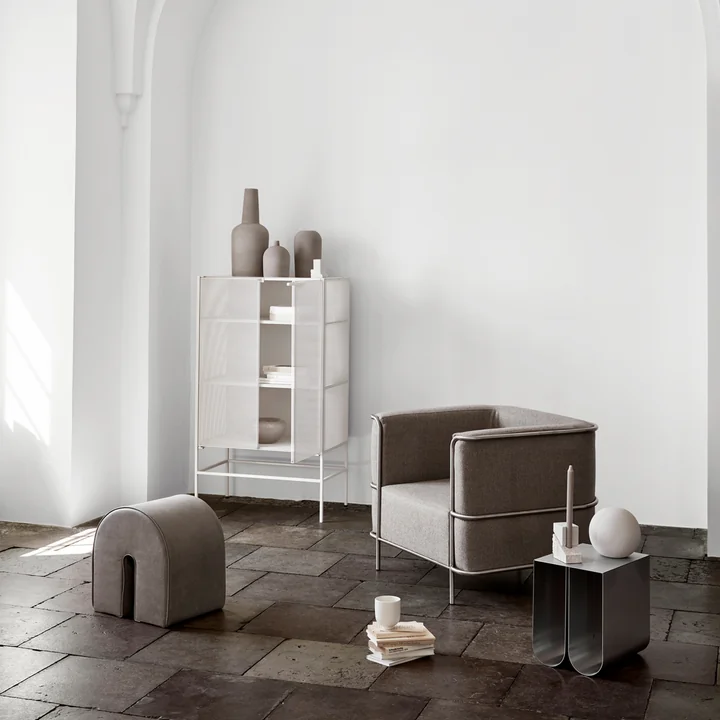 Modernist Lounge chair and curved pouf by Kristina Dam Studio