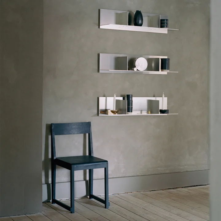 Rivet Typecase Wall shelf and Chair 01 in oiled birch / Ash black by Frama