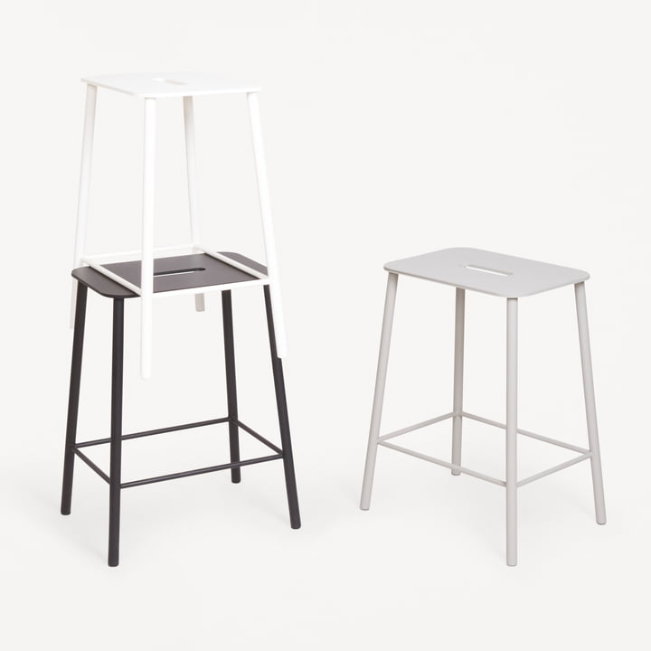 Adam Stool Mono, H 50 cm in steel powder coated white, grey, black