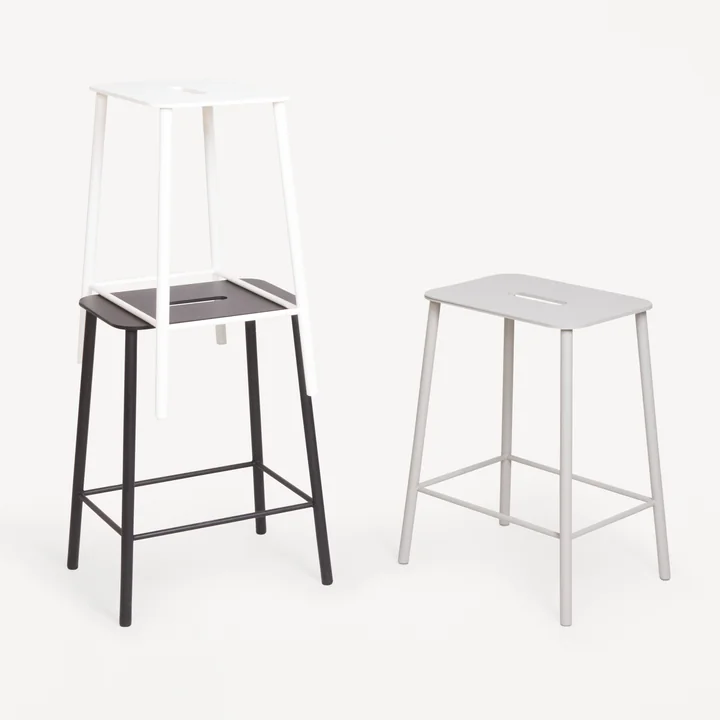 Adam Stool Mono, H 50 cm in steel powder coated white, grey, black