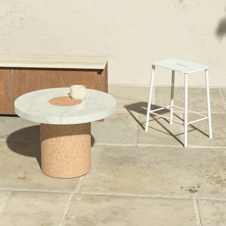 Adam Stool Mono, H 50 cm in steel powder coated white and Sintra side table from Frama