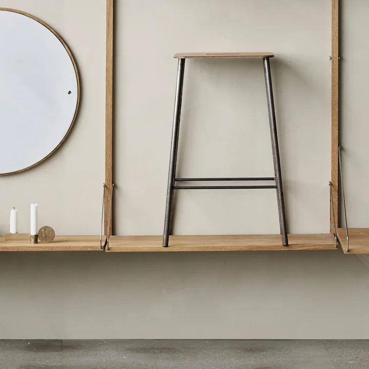 Adam Stool from Frama in natural leather / untreated steel