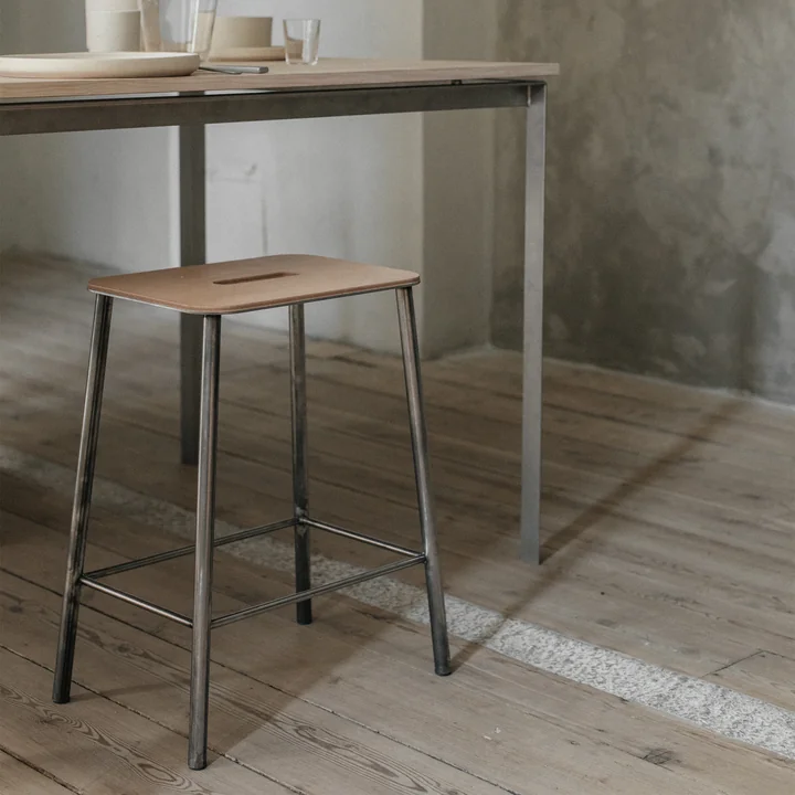Adam Stool from Frama in natural leather / untreated steel