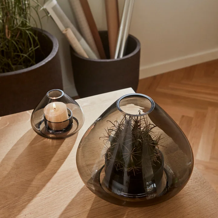The Uno lantern and vase from AYTM with tea light and succulents