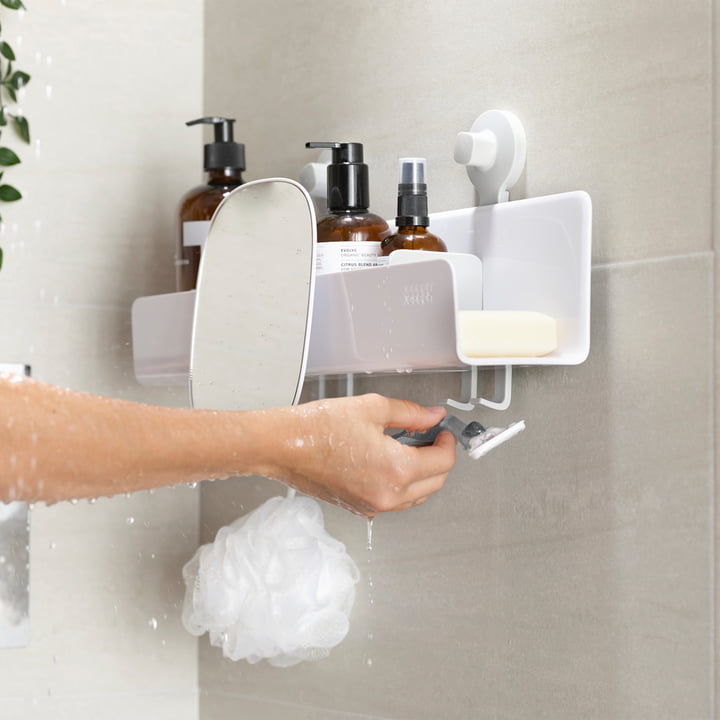 Joseph Joseph Easystore Large White Shower Shelf with Removable Mirror