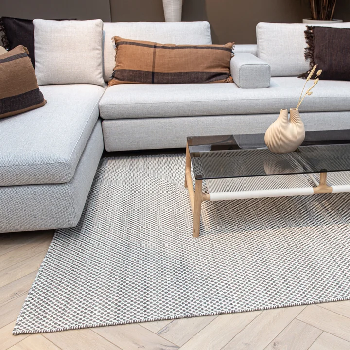 Kelim Reversible rug with diamond pattern from the Collection in dark gray / offwhite