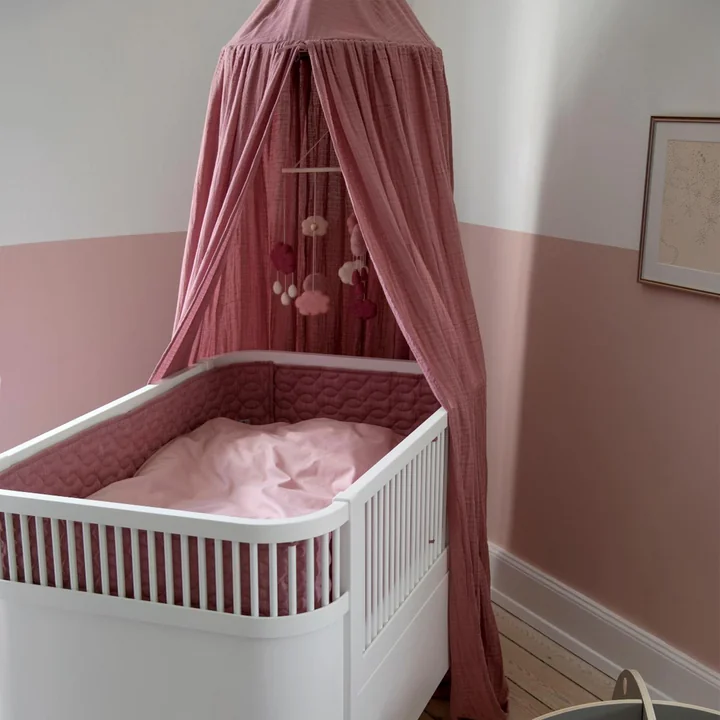 Canopy and baby cot bumper in burgundy red from Sebra