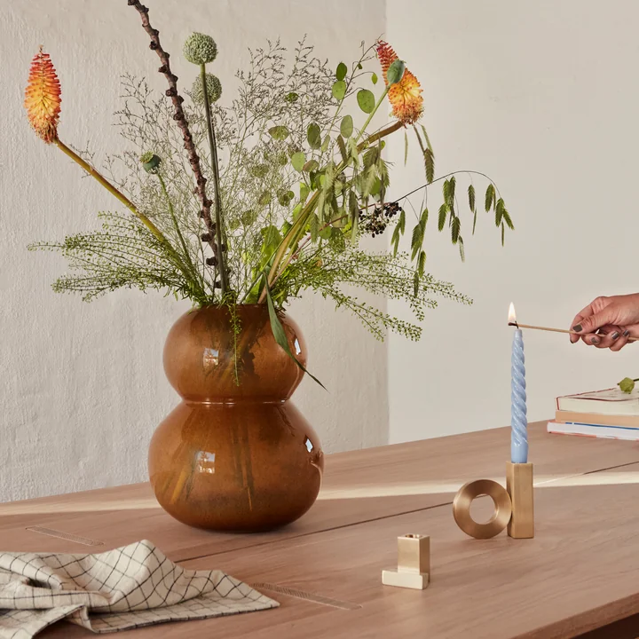 Lasi Vase Large, H 30 cm, amber & Baari candle holder & Square candle holder by OYOY