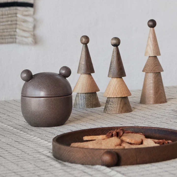 Saga Bonbonniere High in choko and Inca wooden tray from OYOY