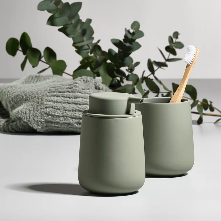 Nova One Soap dispenser and toothbrush tumbler from Zone Denmark in matcha green