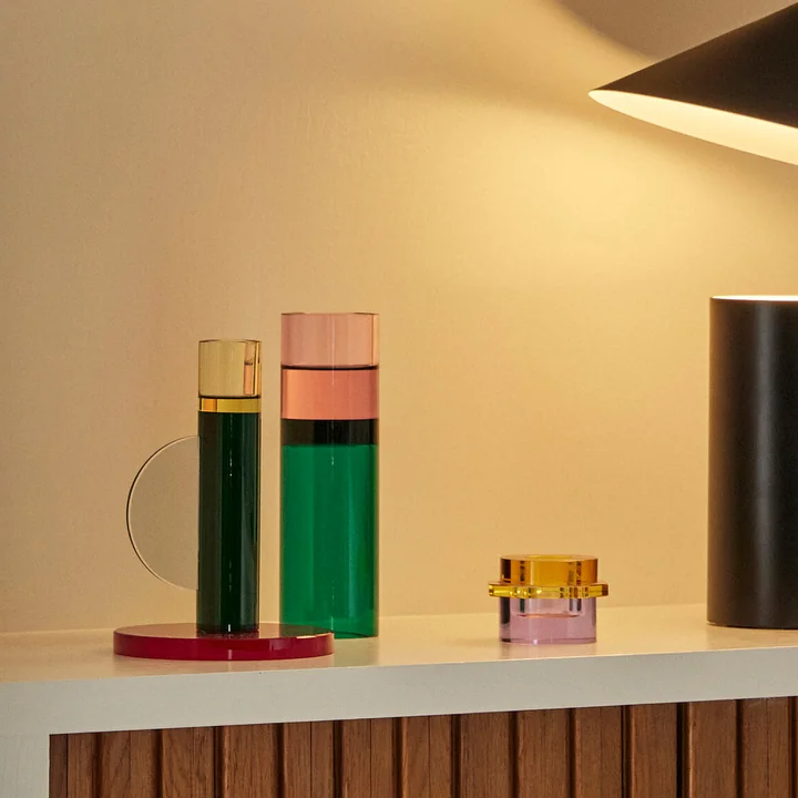 Crystal candle holder, dark red / green from Hübsch Interior