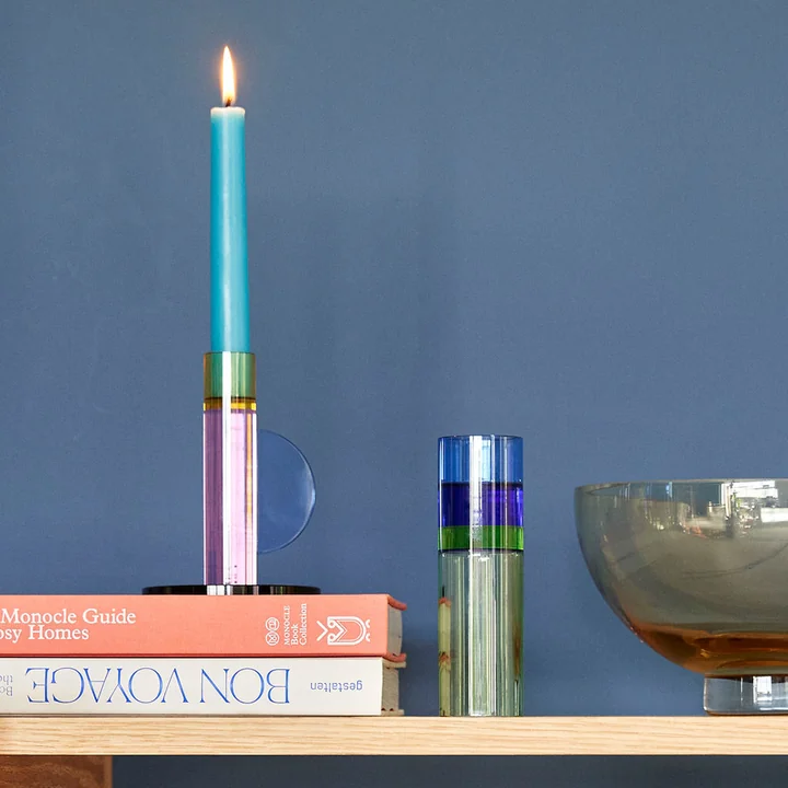 Crystal candle holder from Hübsch Interior on the sideboard