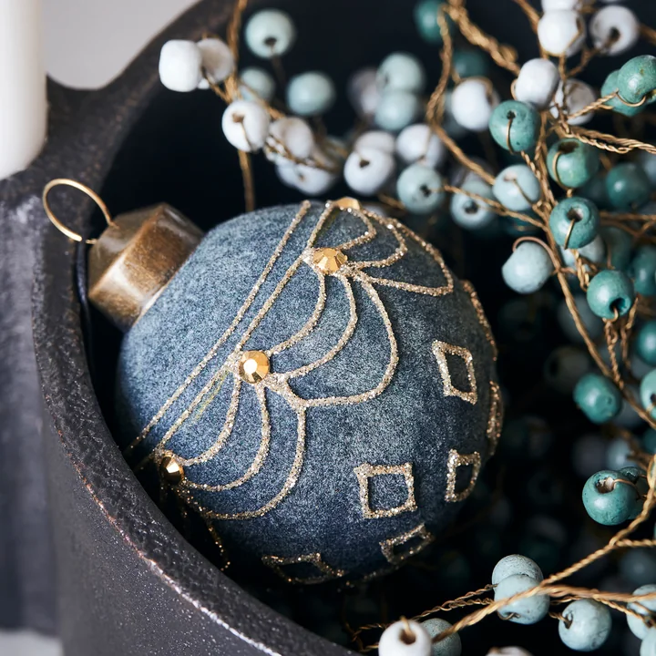 Velour christmas tree ball in the design No. 1 dusty green from House Doctor