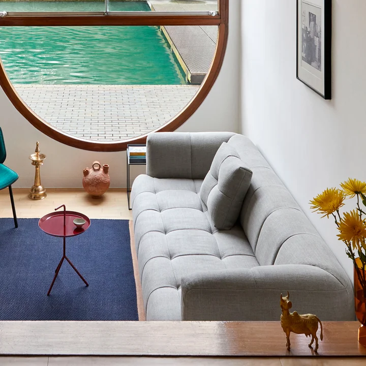 Quilton 3-seater sofa from HAY in the version Linen Grid adriatic blue