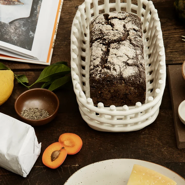 Ceramic basket oval from Ferm Living in the color off-white