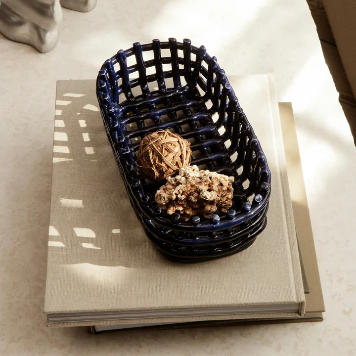 Ceramic basket oval from Ferm Living in the color blue