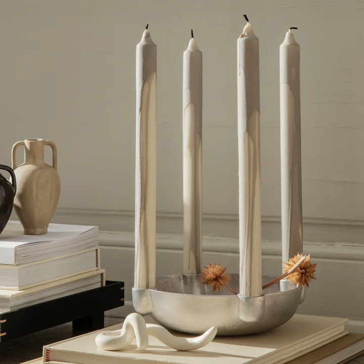 Dryp Stick candles from Ferm Living in the design grey / white