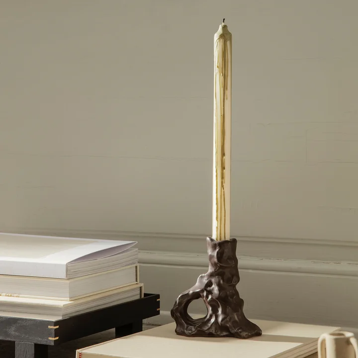 Dryp Stick candles by Ferm Living in the design olive green / white