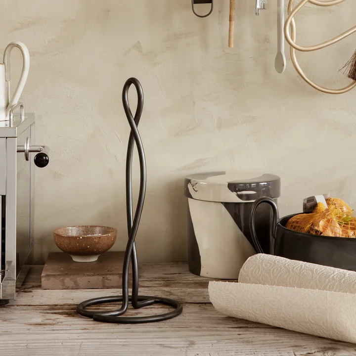 Curvature Kitchen roll holder by Ferm Living in the colour black