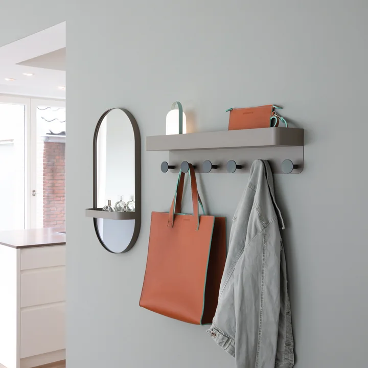 Wall coat rack and wall mirror with shelf from Remember