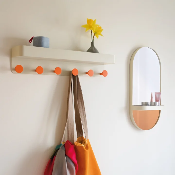 Wall coat rack and wall mirror with shelf from Remember