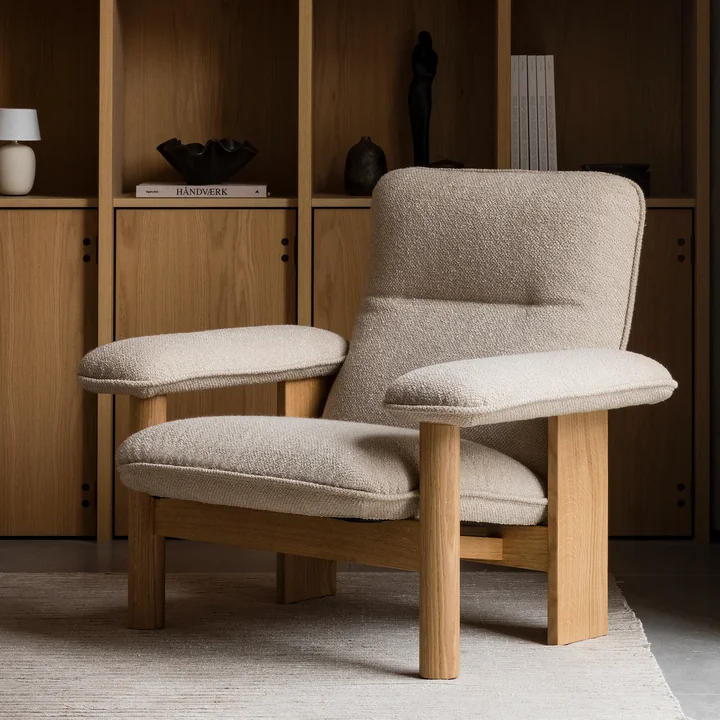 Cozy lounge chair made of wood and upholstery