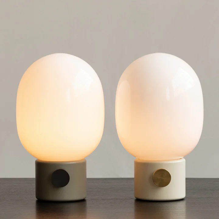 The JWDA table lamps in ammonite gray and alerbaster white