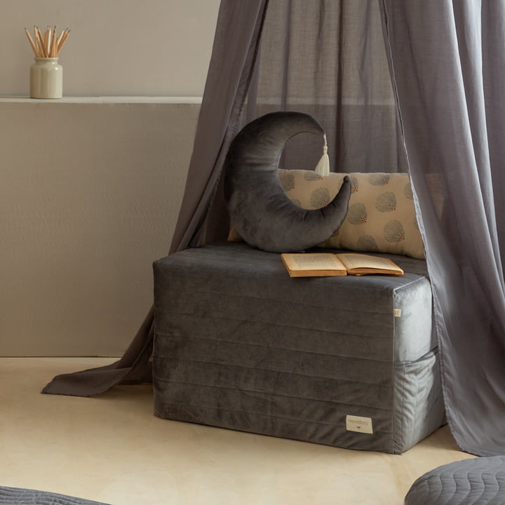 Sleepover Folding mattress and stool by Nobodinoz in the colour slate grey