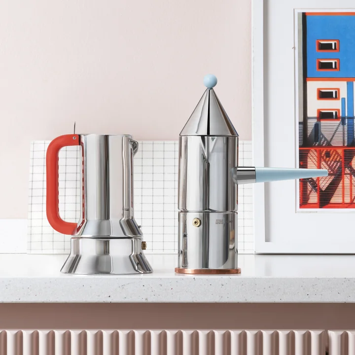 La conica manico lungo Espresso maker and 9090 manico forato espresso machine from Alessi