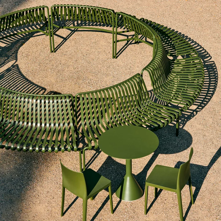 Palissade Park Dining Bench Out / Out from HAY in the color olive