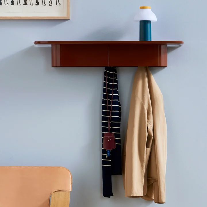 Korpus Wall shelf with coat hook, L, brick red by HAY