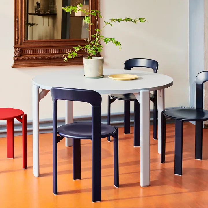 Rey Dining table, Ø 128,5 cm, slate blue / laminate light gray by HAY