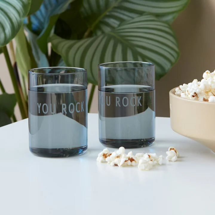 AJ Favourite drinking glass in You Rock / soft black by Design Letters