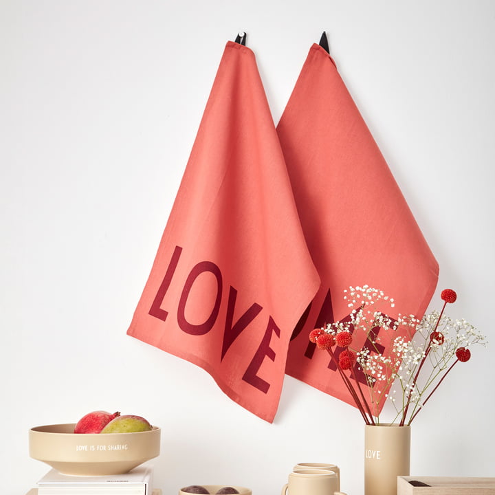 Favourite Tea towel, Love / Home in terracotta (set of 2) from Design Letters