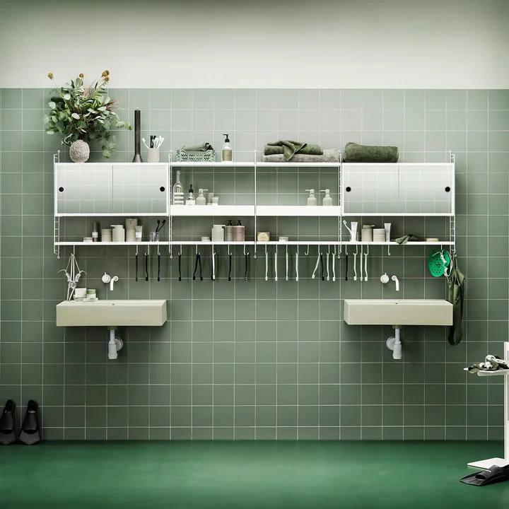 Bathroom wall shelf and cabinet module from String
