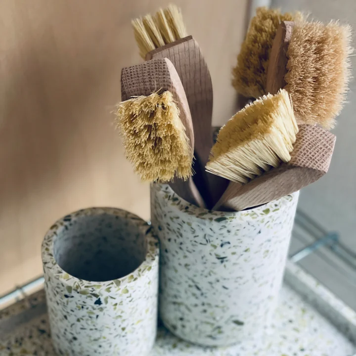 Sink brush and terrazzo toothbrush cup from Humdakin