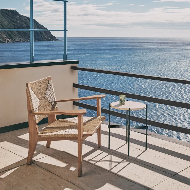 F-Chair outdoor lounge chair and TS Outdoor side table from Gubi