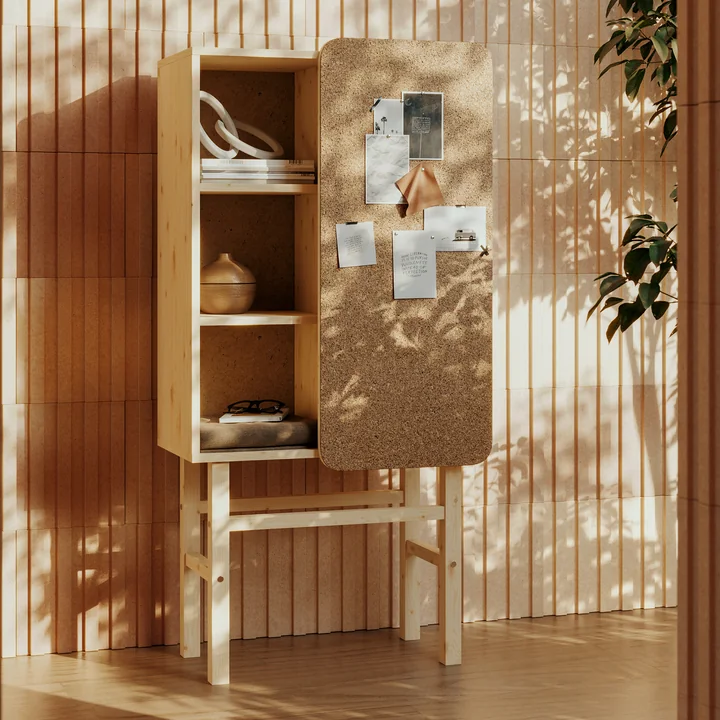 Slide Cabinet, with pinboard, pine clear lacquered by Karup Design