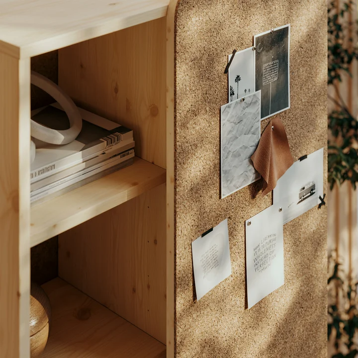 Slide Cabinet, with pinboard, pine clear lacquered by Karup Design