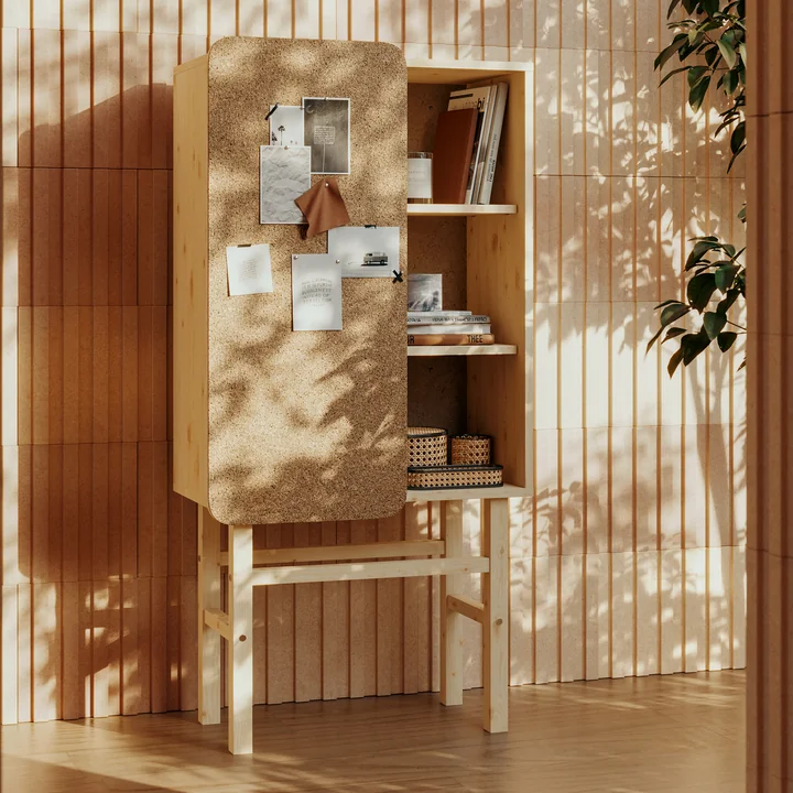 Slide Cabinet, with pinboard, pine clear lacquered by Karup Design