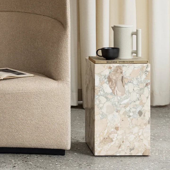 Plinth Tall side table from Audo in the Kunis Breccia version