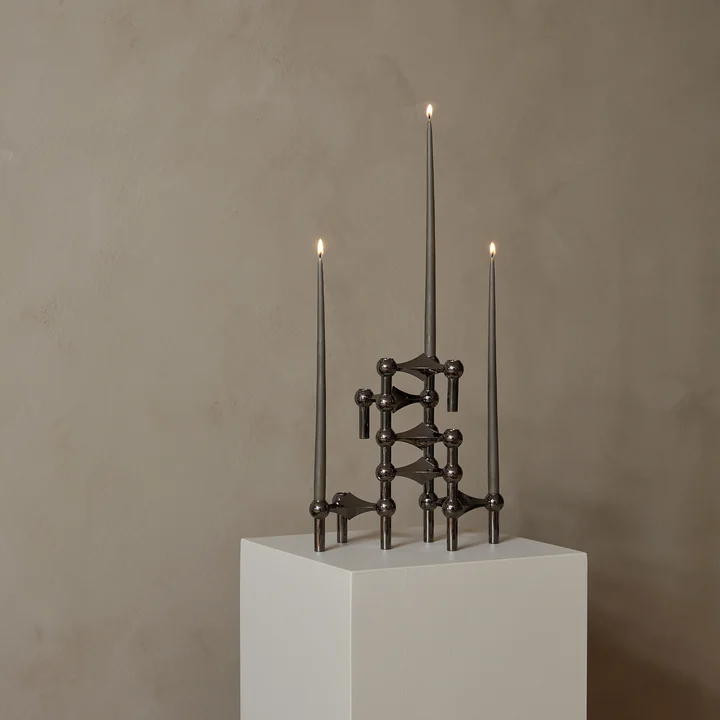 Candle holder, black / chrome from Stoff Nagel