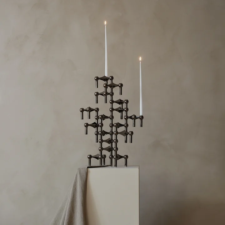 Candle holder, black / chrome by Stoff Nagel