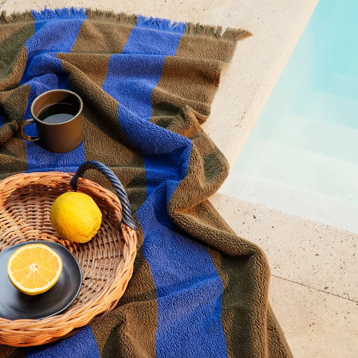 Alee Bath towel, olive / bright blue by Ferm Living