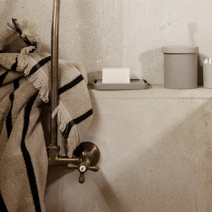 Alee Towel and bath towel, sand / black by Ferm Living