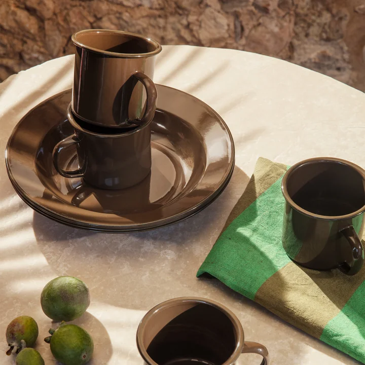 Yard Picnic tableware set by Ferm Living in color olive green