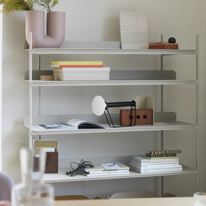 Piton LED Battery Lamp and Compile Shelving by Muuto