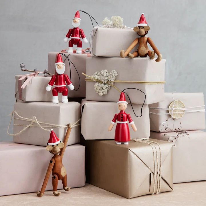 Santa Claus & Santa Claus wooden ornaments by Kay Bojesen in the design red / white