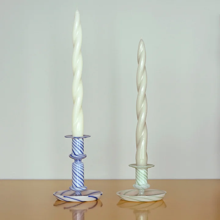Flare Candlestick, milk / green and milk / blue from HAY