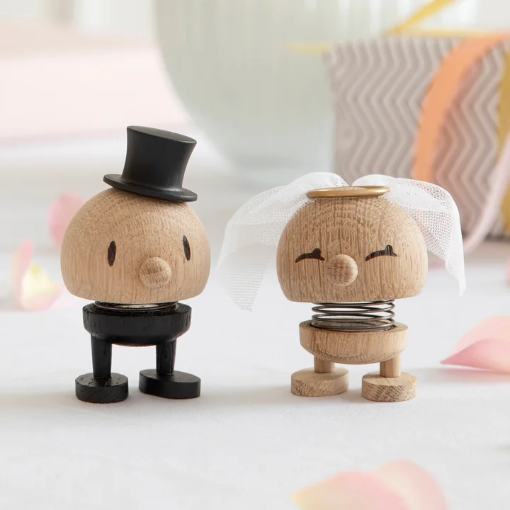 Small bride and groom decorative figurines from Hoptimist in oak finish
